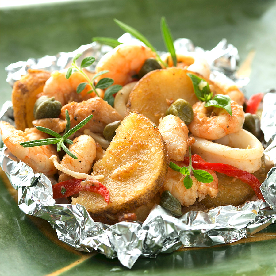 Baked Herbed Potato Slices and Seafood Garden in Caper Butter - Potatoes USA - Philippines