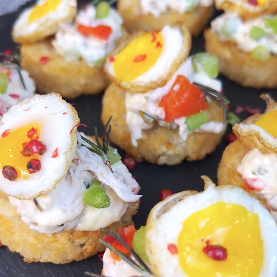 Roasted Garlic Rosemary Chicken Salad on U.S. Potato Mini Hashbrowns - Potatoes USA - Philippines